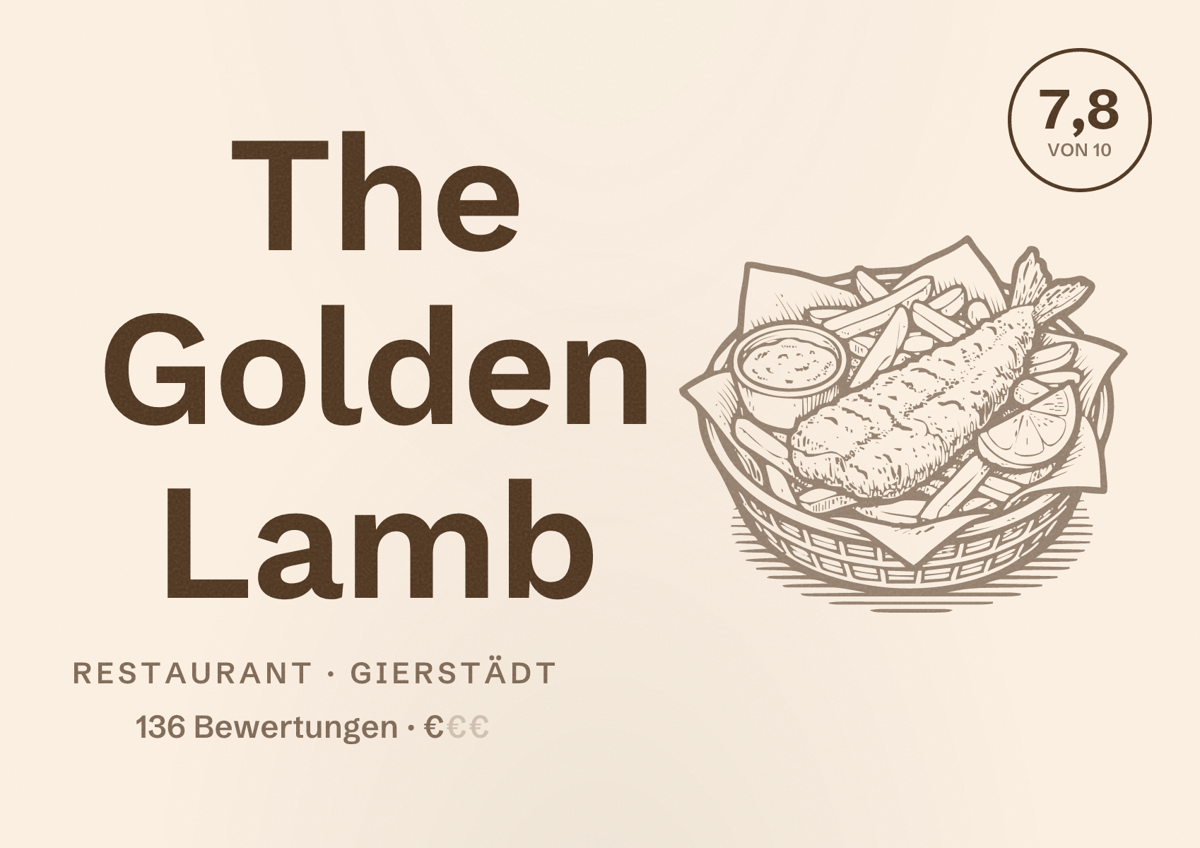 Illustriertes Poster von The Golden Lamb, Restaurant in Gierstädt: Bewertung 7,8 von 10 aus 136 Bewertungen, Preisniveau €