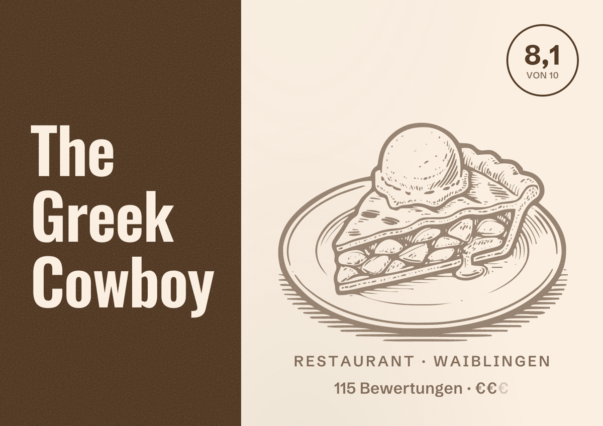 Illustriertes Poster von The Greek Cowboy, Restaurant in Waiblingen: Bewertung 8,1 von 10 aus 115 Bewertungen, Preisniveau €€