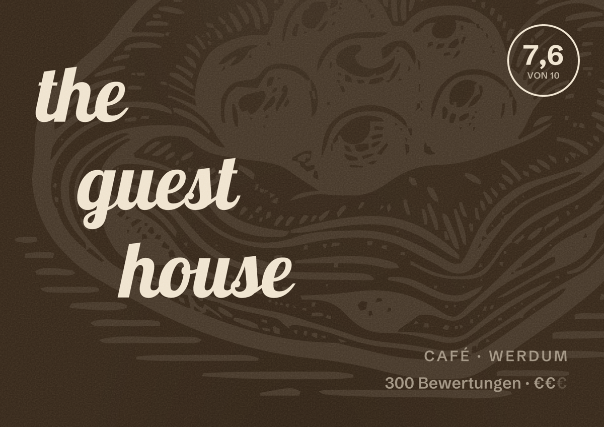Illustriertes Poster von the guest house, Café in Werdum: Bewertung 7,6 von 10 aus 300 Bewertungen, Preisniveau €€