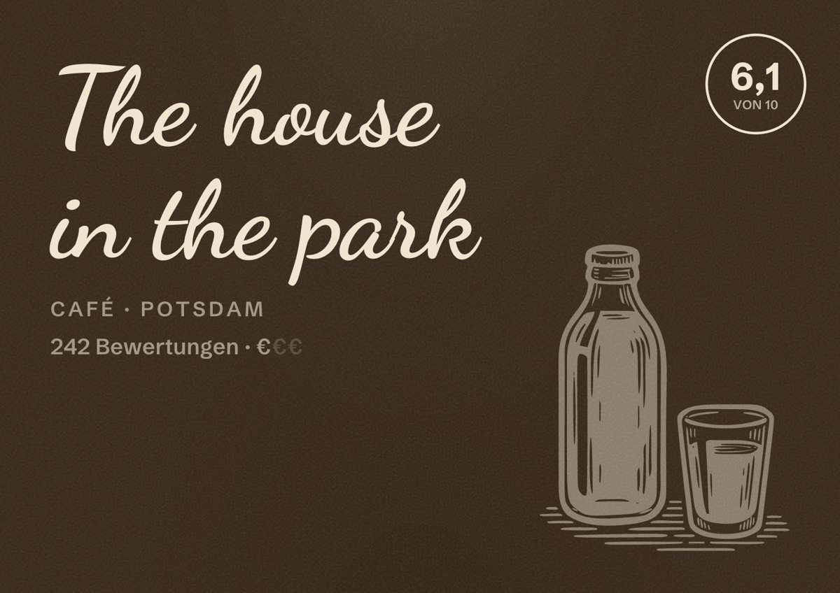 Illustriertes Poster von The house in the park, Café in Potsdam: Bewertung 6,1 von 10 aus 242 Bewertungen, Preisniveau €
