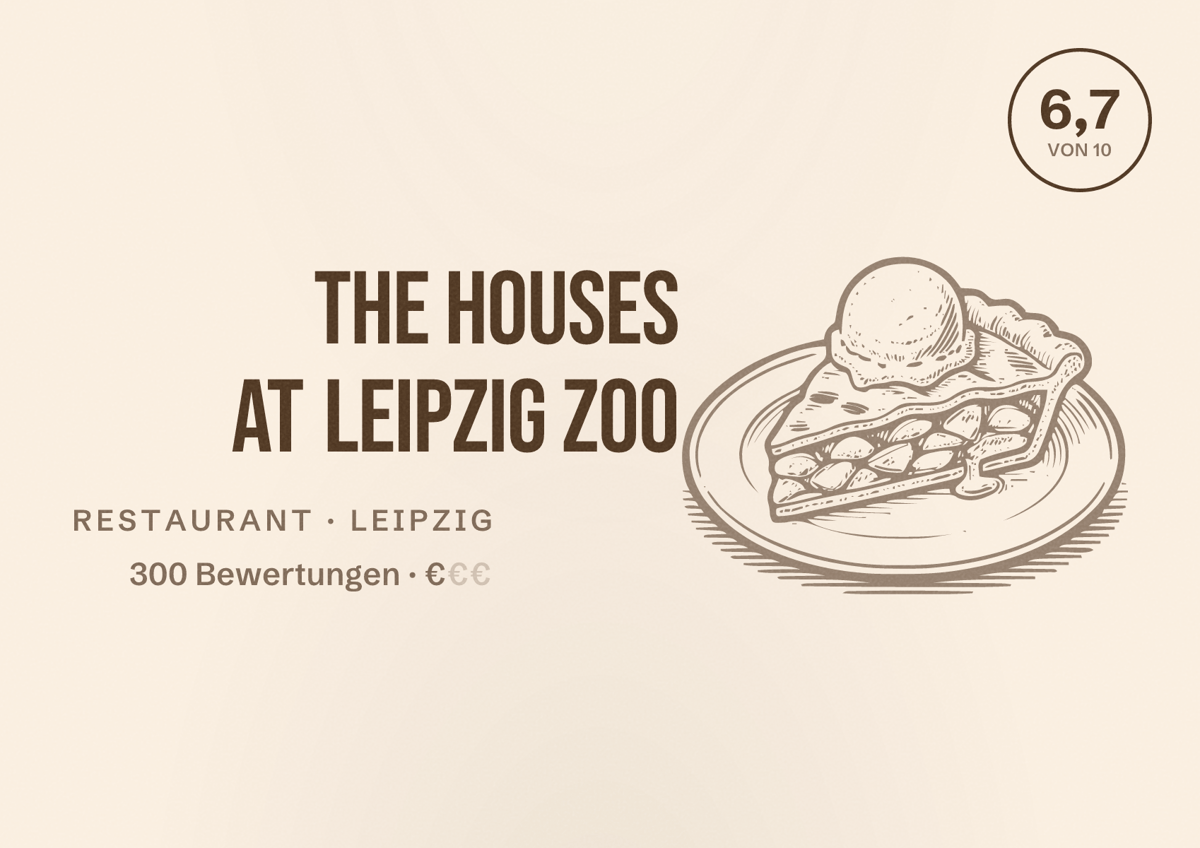 Illustriertes Poster von The Houses at Leipzig Zoo, Restaurant in Leipzig: Bewertung 6,7 von 10 aus 300 Bewertungen, Preisniveau €