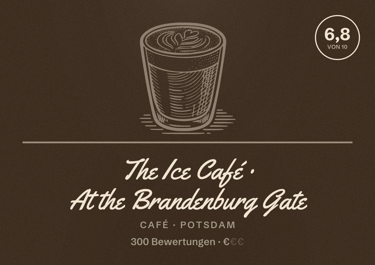 Illustriertes Poster von The Ice Café · At the Brandenburg Gate, Café in Potsdam: Bewertung 6,8 von 10 aus 300 Bewertungen, Preisniveau €