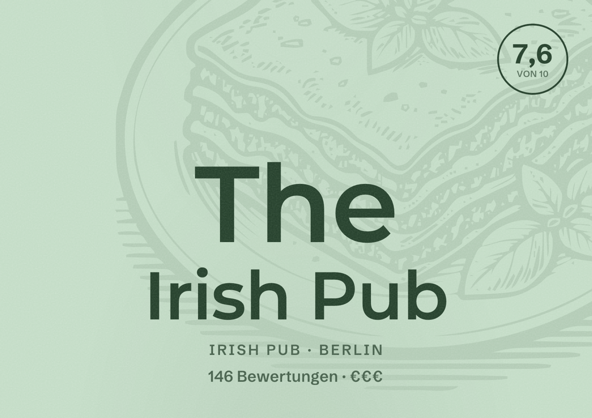 Illustriertes Poster von The Irish Pub, Irish Pub in Berlin: Bewertung 7,6 von 10 aus 146 Bewertungen, Preisniveau €€€