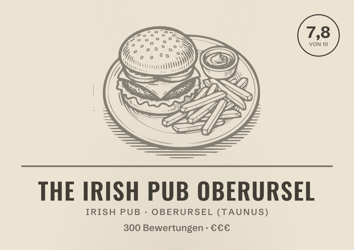 Illustriertes Poster von The Irish Pub Oberursel, Irish Pub in Oberursel (Taunus): Bewertung 7,8 von 10 aus 300 Bewertungen, Preisniveau €€€