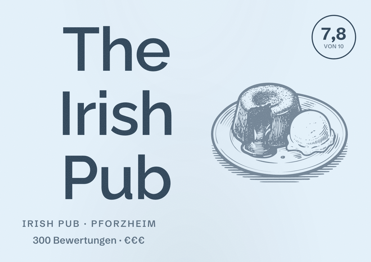 Illustriertes Poster von The Irish Pub, Irish Pub in Pforzheim: Bewertung 7,8 von 10 aus 300 Bewertungen, Preisniveau €€€
