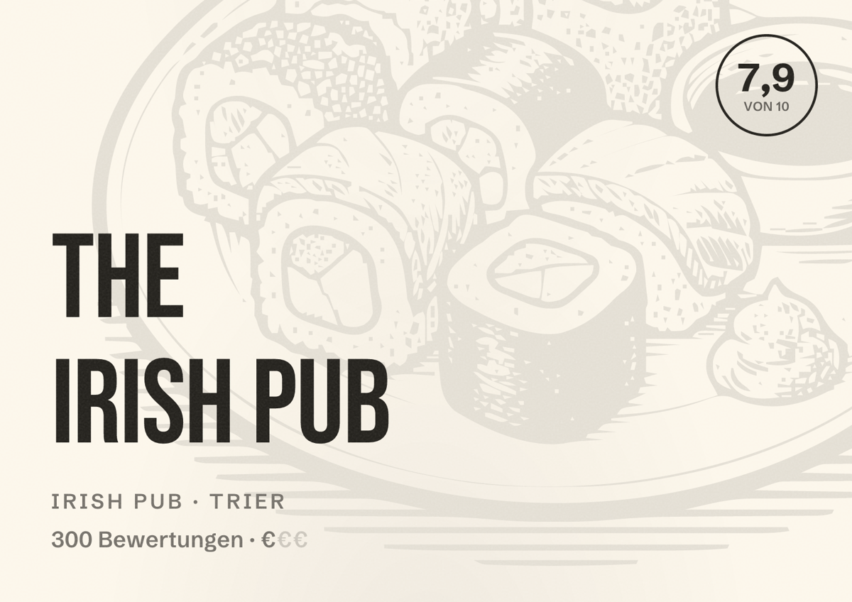 Illustriertes Poster von The Irish Pub, Irish Pub in Trier: Bewertung 7,9 von 10 aus 300 Bewertungen, Preisniveau €