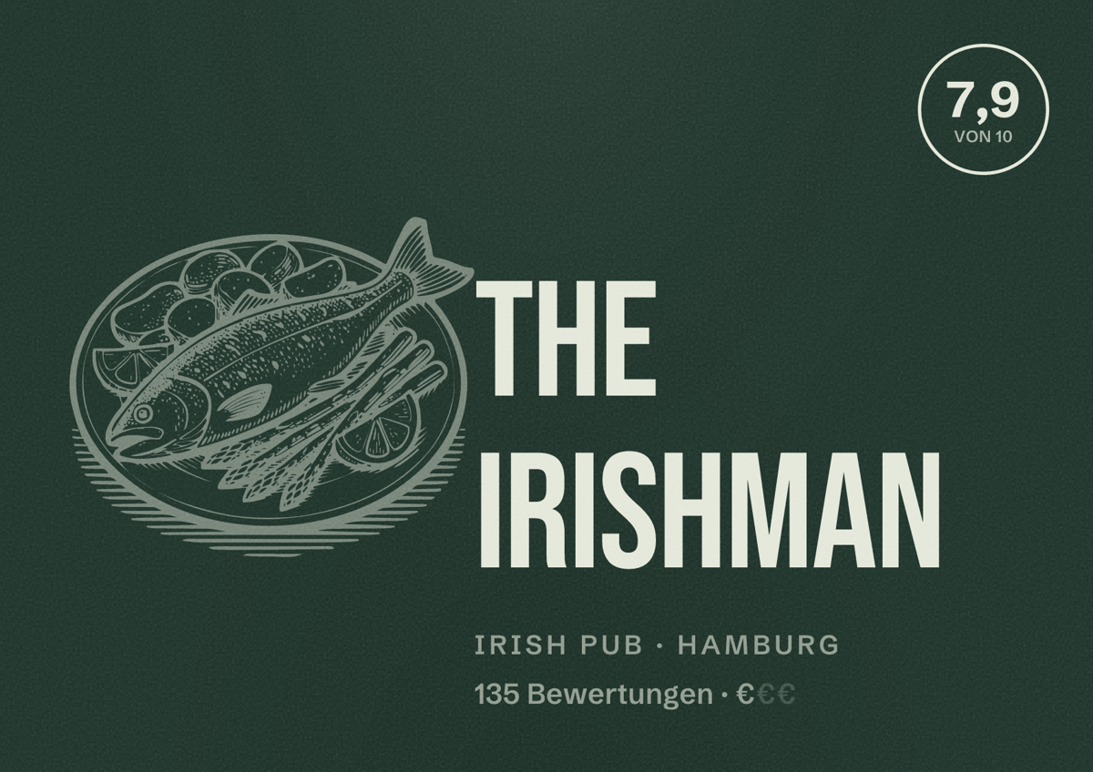 Illustriertes Poster von The Irishman, Irish Pub in Hamburg: Bewertung 7,9 von 10 aus 135 Bewertungen, Preisniveau €