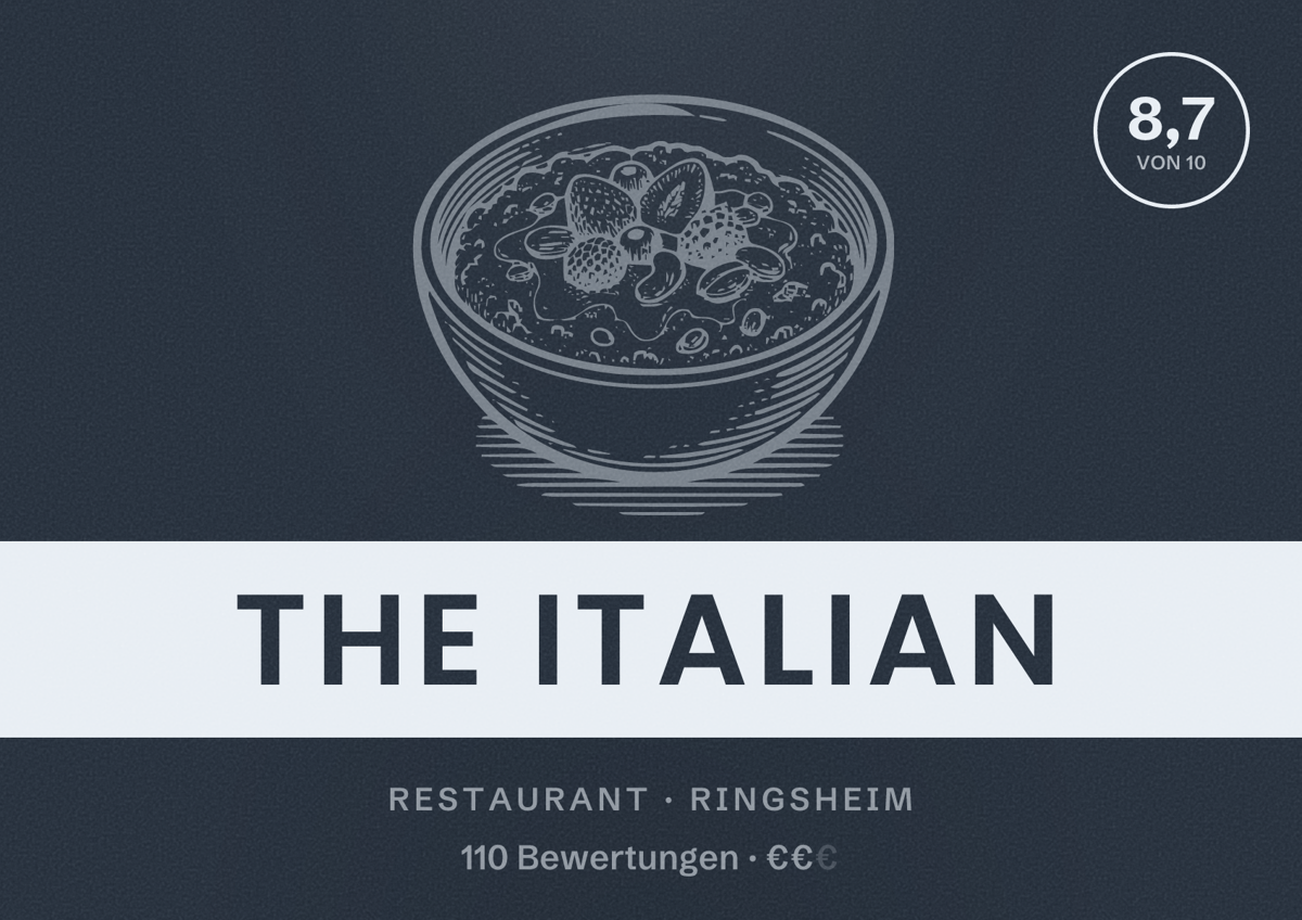 Illustriertes Poster von The Italian, Restaurant in Ringsheim: Bewertung 8,7 von 10 aus 110 Bewertungen, Preisniveau €€