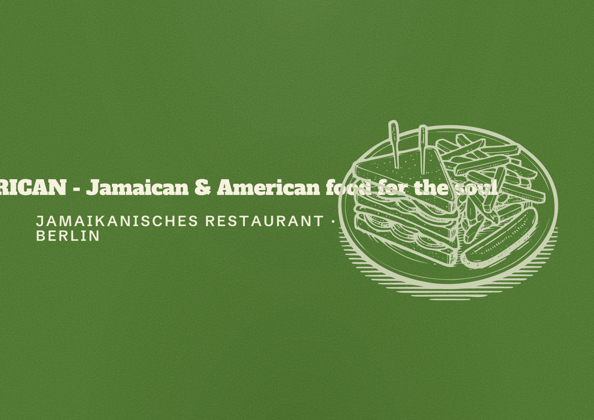 Illustriertes Poster von THE JAMERICAN - Jamaican & American food for the soul, Jamaikanisches Restaurant in Berlin