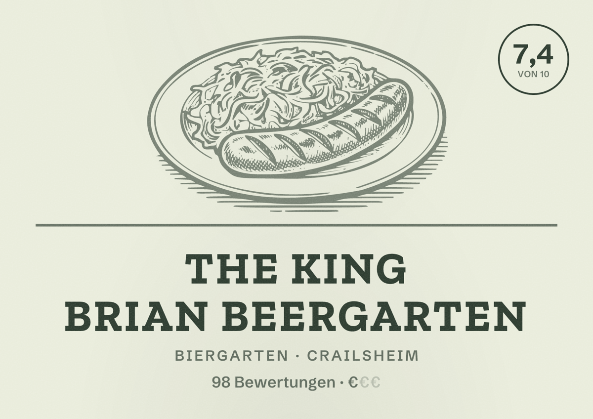 Illustriertes Poster von The King Brian Beergarten, Biergarten in Crailsheim: Bewertung 7,4 von 10 aus 98 Bewertungen, Preisniveau €