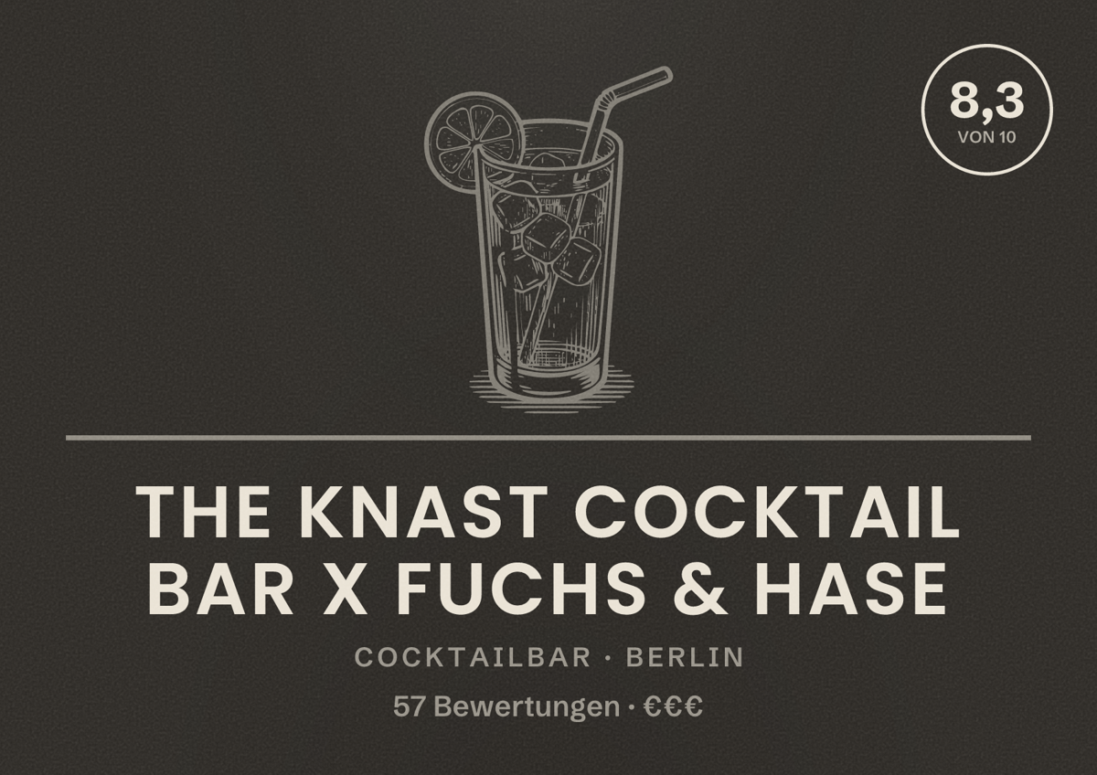 Illustriertes Poster von THE KNAST Cocktail Bar X Fuchs & Hase, Cocktailbar in Berlin: Bewertung 8,3 von 10 aus 57 Bewertungen, Preisniveau €€€