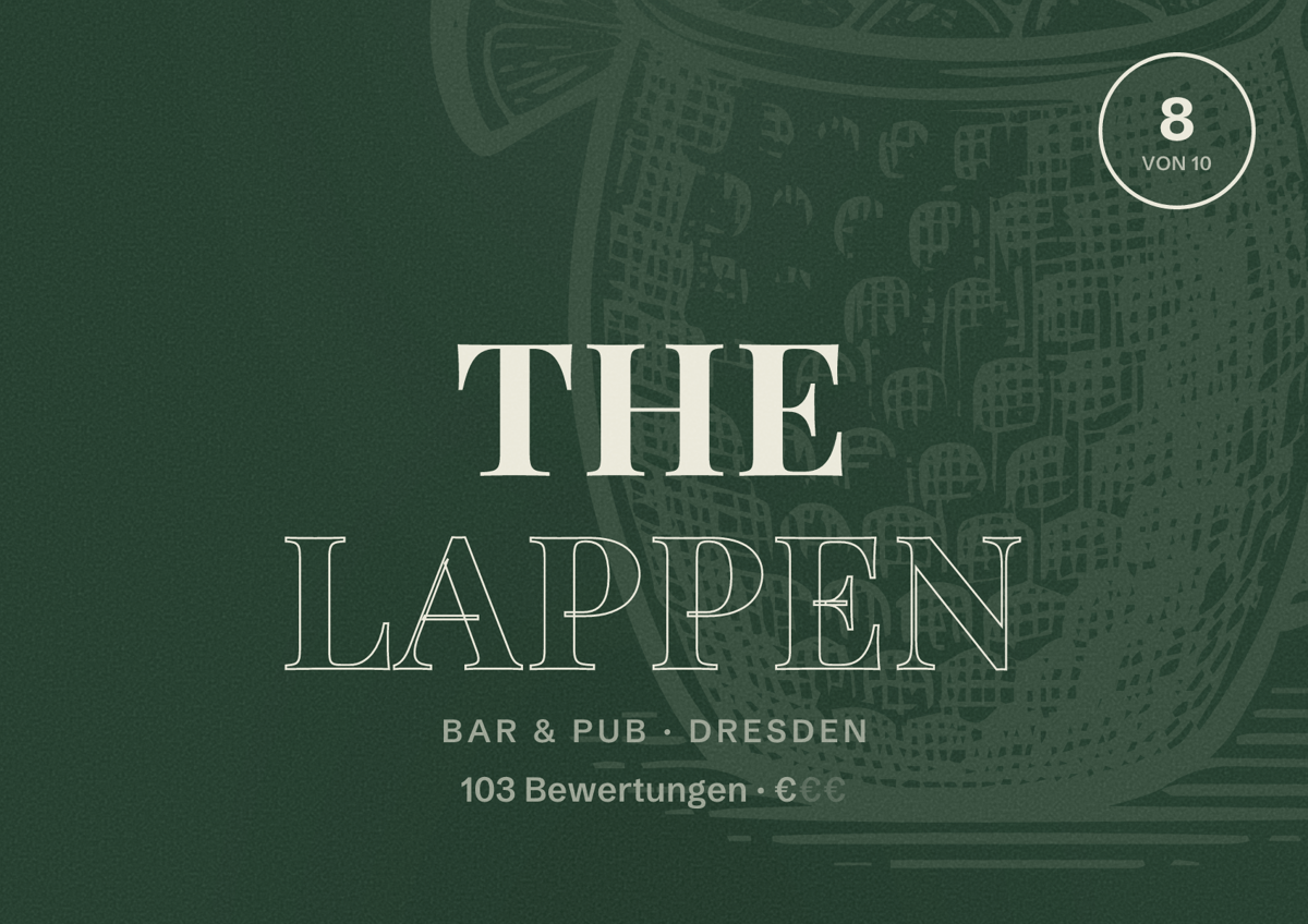 Illustriertes Poster von The Lappen, Bar & Pub in Dresden: Bewertung 8 von 10 aus 103 Bewertungen, Preisniveau €