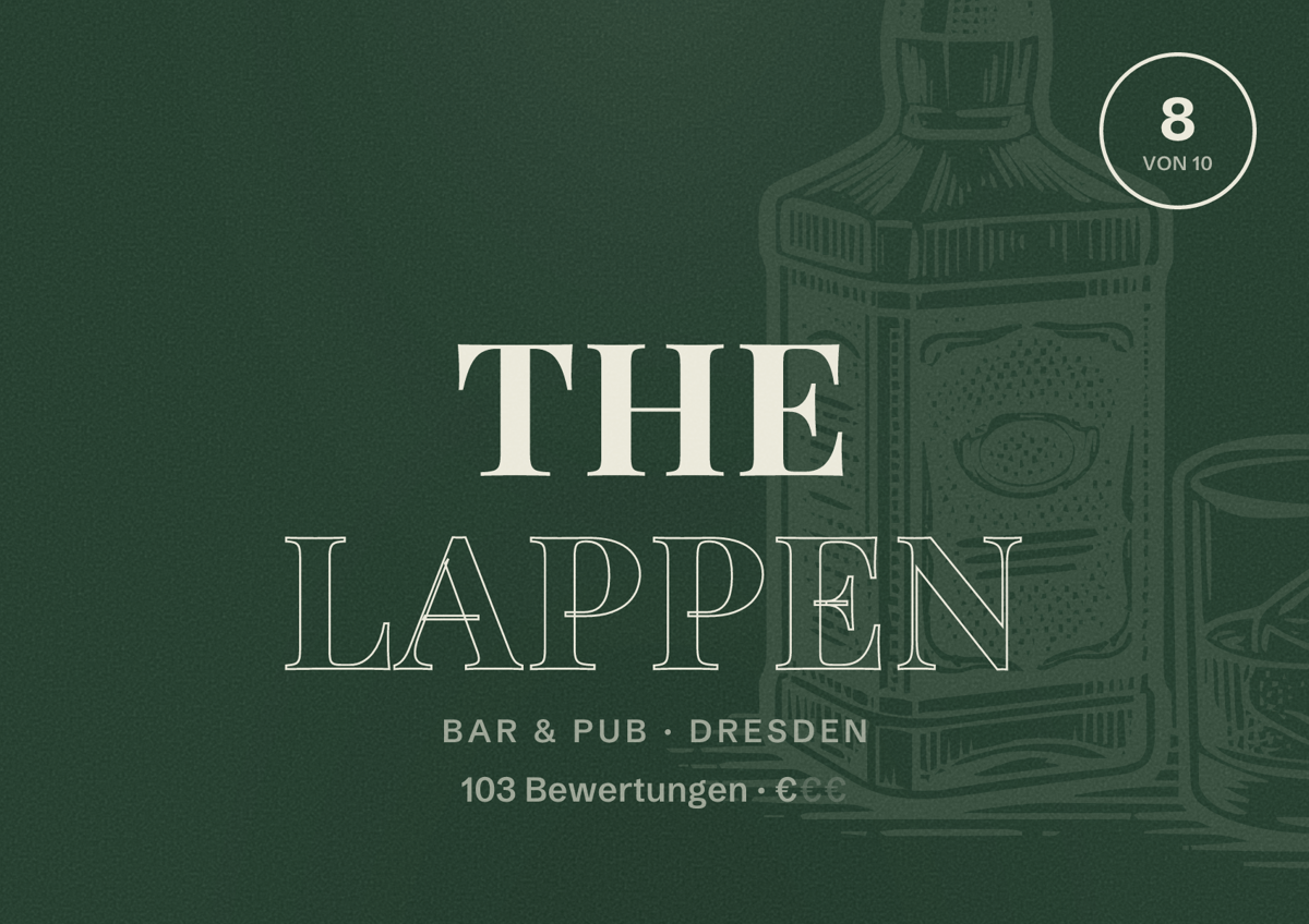 Illustriertes Poster von The Lappen, Bar & Pub in Dresden: Bewertung 8 von 10 aus 103 Bewertungen, Preisniveau €