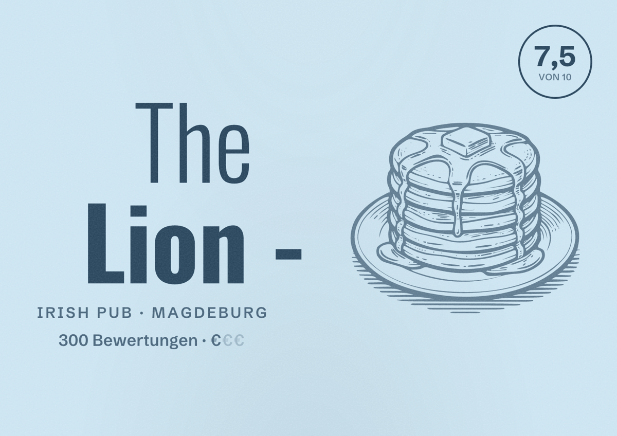Illustriertes Poster von The Lion -, Irish Pub in Magdeburg: Bewertung 7,5 von 10 aus 300 Bewertungen, Preisniveau €