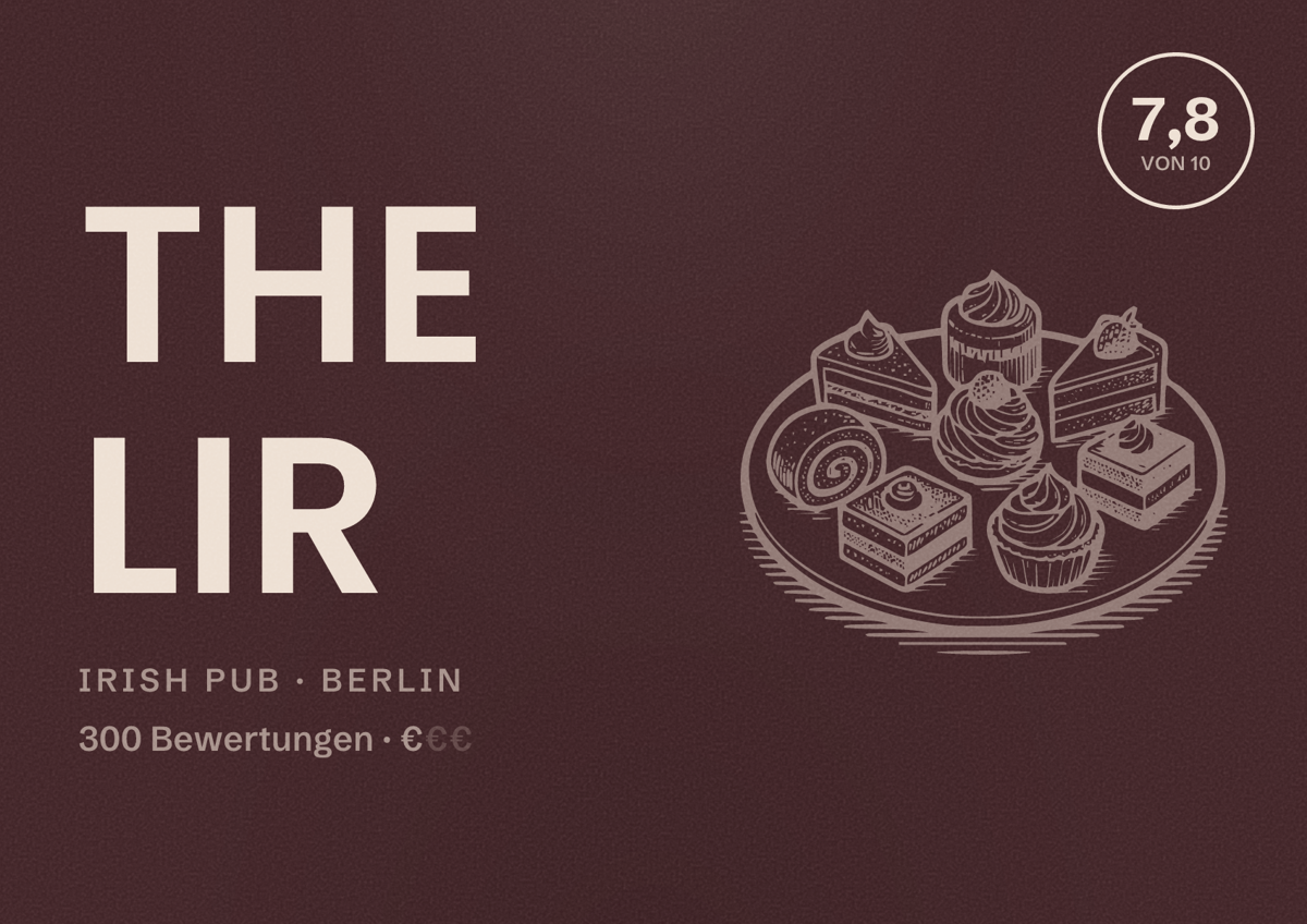 Illustriertes Poster von The Lir, Irish Pub in Berlin: Bewertung 7,8 von 10 aus 300 Bewertungen, Preisniveau €