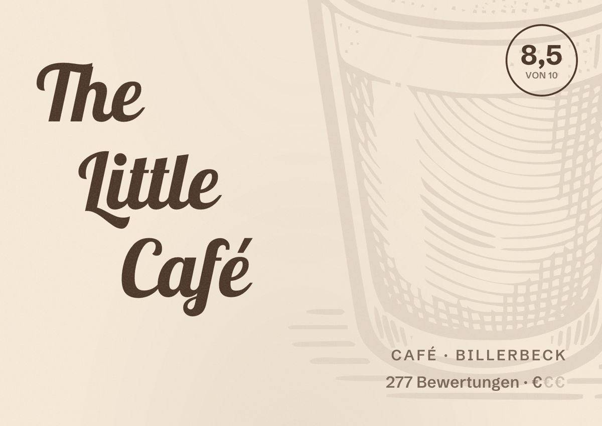 Illustriertes Poster von The Little Café, Café in Billerbeck: Bewertung 8,5 von 10 aus 277 Bewertungen, Preisniveau €