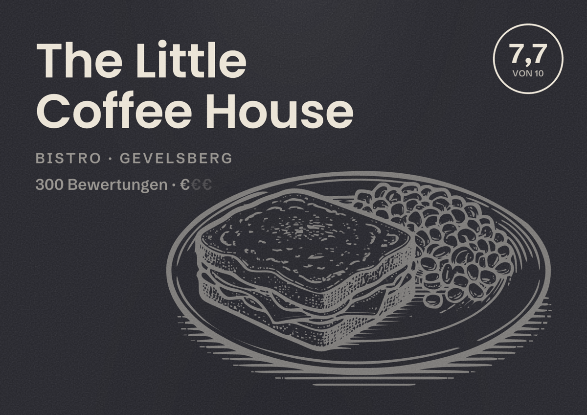 Illustriertes Poster von The Little Coffee House, Bistro in Gevelsberg: Bewertung 7,7 von 10 aus 300 Bewertungen, Preisniveau €