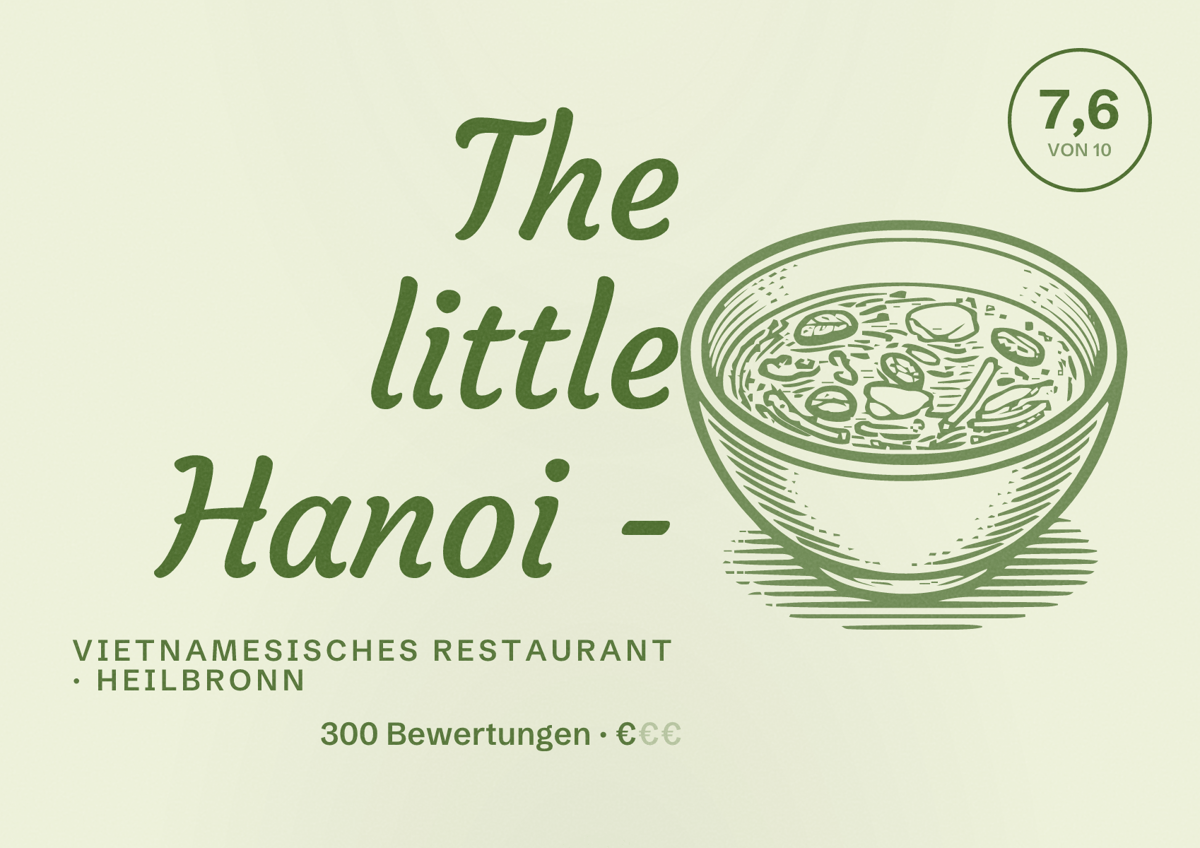 Illustriertes Poster von The little Hanoi -, Vietnamesisches Restaurant in Heilbronn: Bewertung 7,6 von 10 aus 300 Bewertungen, Preisniveau €