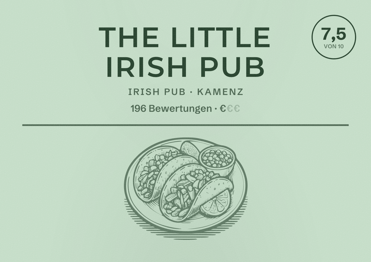 Illustriertes Poster von The Little Irish Pub, Irish Pub in Kamenz: Bewertung 7,5 von 10 aus 196 Bewertungen, Preisniveau €