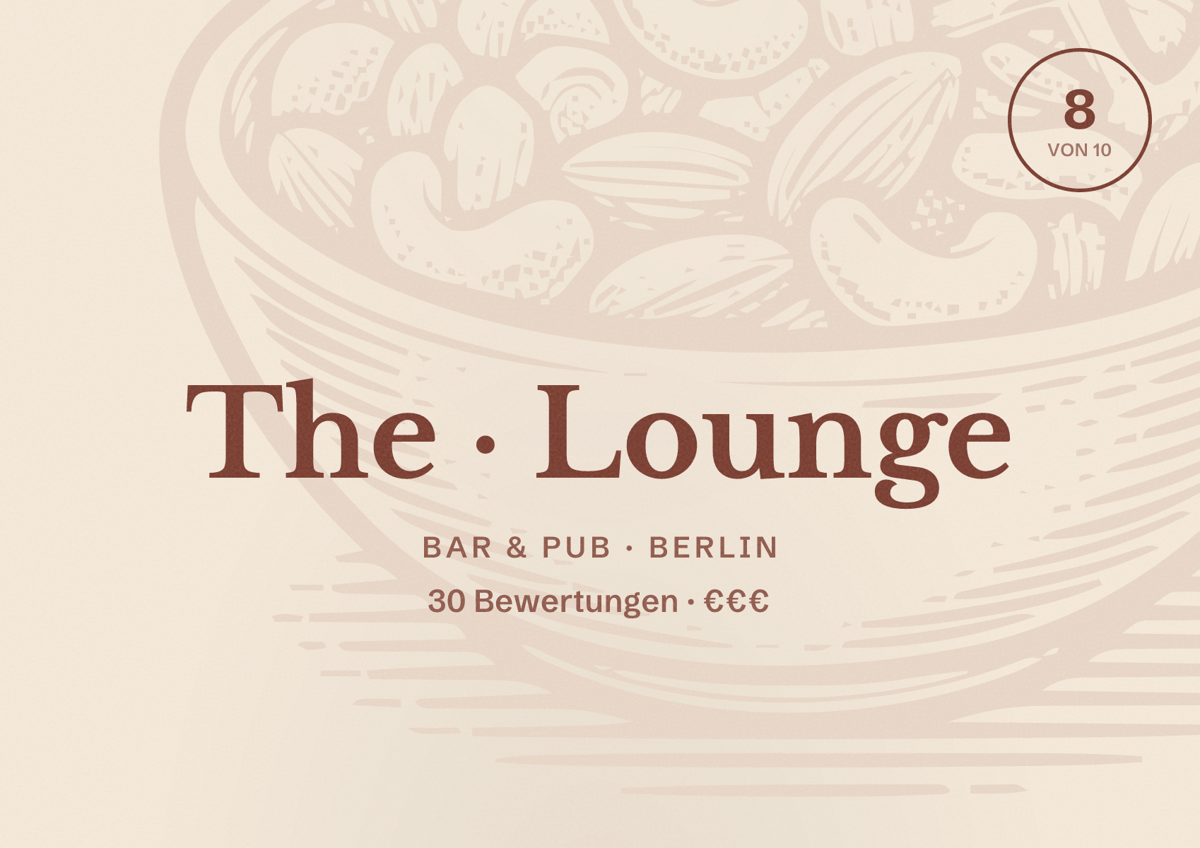 Illustriertes Poster von The Lounge, Bar & Pub in Berlin: Bewertung 8 von 10 aus 30 Bewertungen, Preisniveau €€€