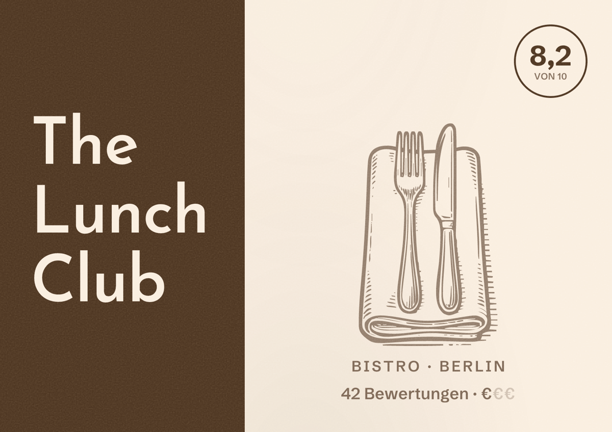 Illustriertes Poster von The Lunch Club, Bistro in Berlin: Bewertung 8,2 von 10 aus 42 Bewertungen, Preisniveau €