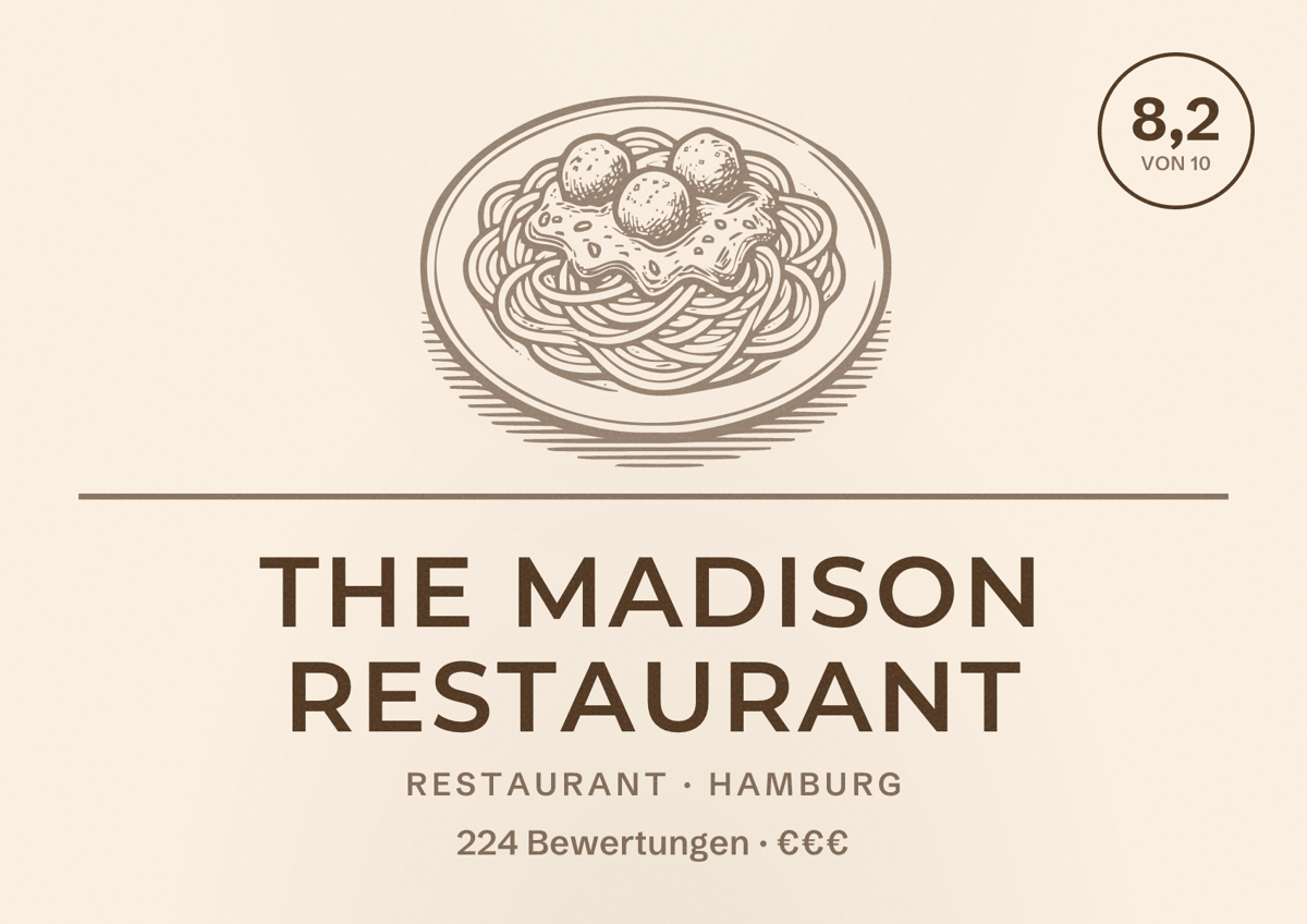 Illustriertes Poster von THE MADISON Restaurant, Restaurant in Hamburg: Bewertung 8,2 von 10 aus 224 Bewertungen, Preisniveau €€€
