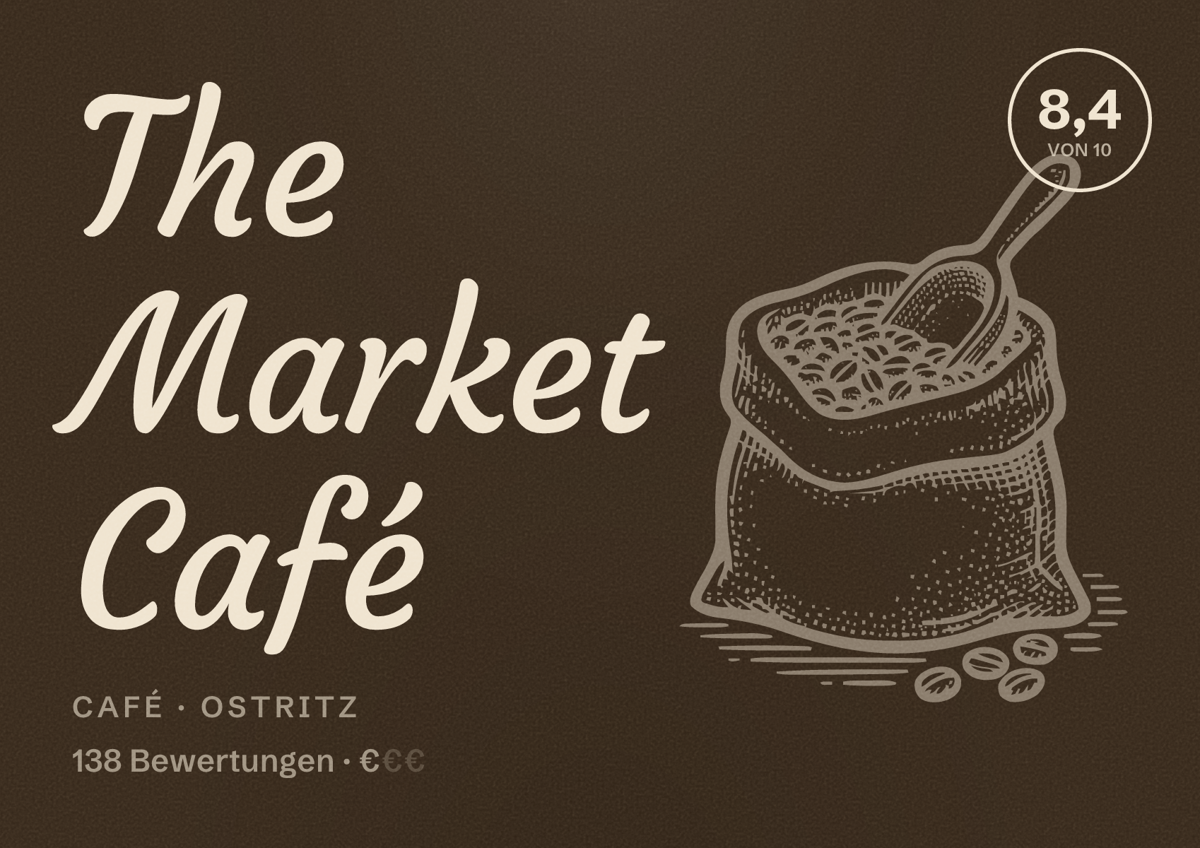 Illustriertes Poster von The Market Café, Café in Ostritz: Bewertung 8,4 von 10 aus 138 Bewertungen, Preisniveau €