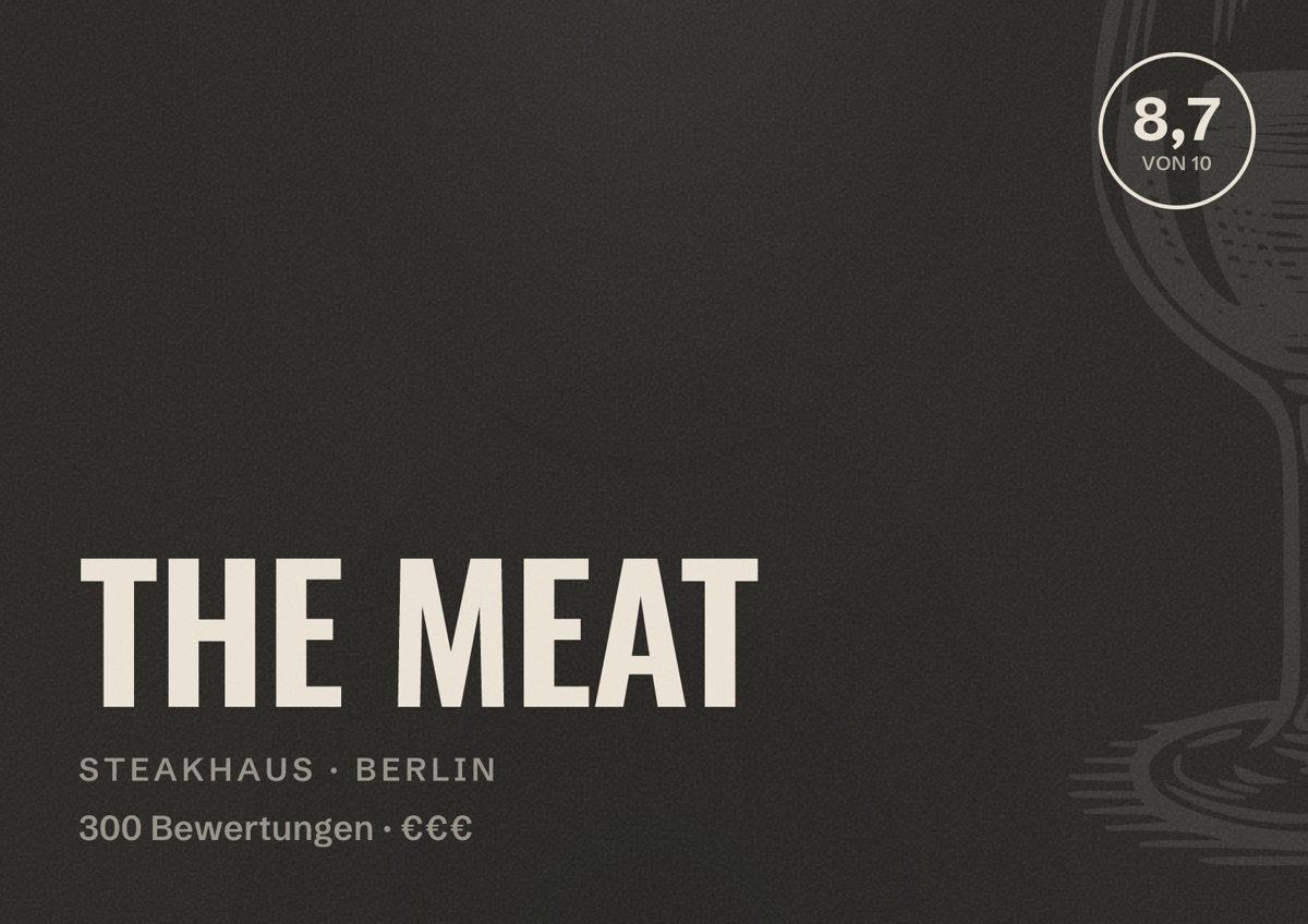 Illustriertes Poster von THE MEAT, Steakhaus in Berlin: Bewertung 8,7 von 10 aus 300 Bewertungen, Preisniveau €€€