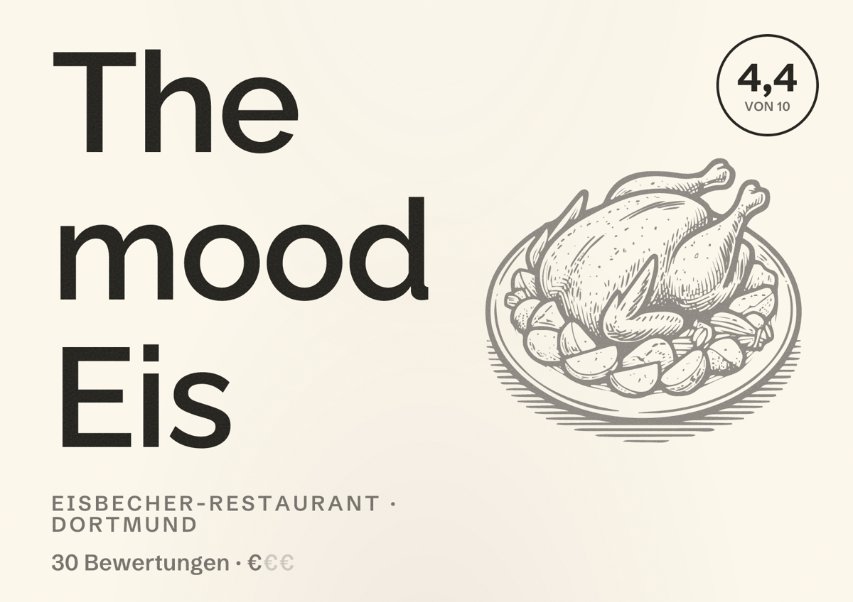 Illustriertes Poster von The mood Eis, Eisbecher-Restaurant in Dortmund: Bewertung 4,4 von 10 aus 30 Bewertungen, Preisniveau €