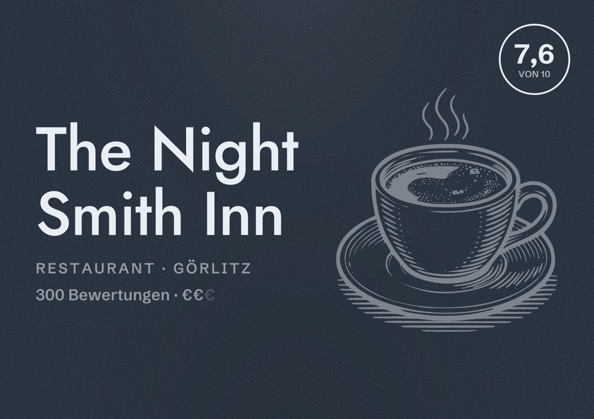Illustriertes Poster von The Night Smith Inn, Restaurant in Görlitz: Bewertung 7,6 von 10 aus 300 Bewertungen, Preisniveau €€