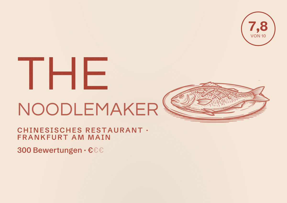 Illustriertes Poster von The noodlemaker, Chinesisches Restaurant in Frankfurt am Main: Bewertung 7,8 von 10 aus 300 Bewertungen, Preisniveau €