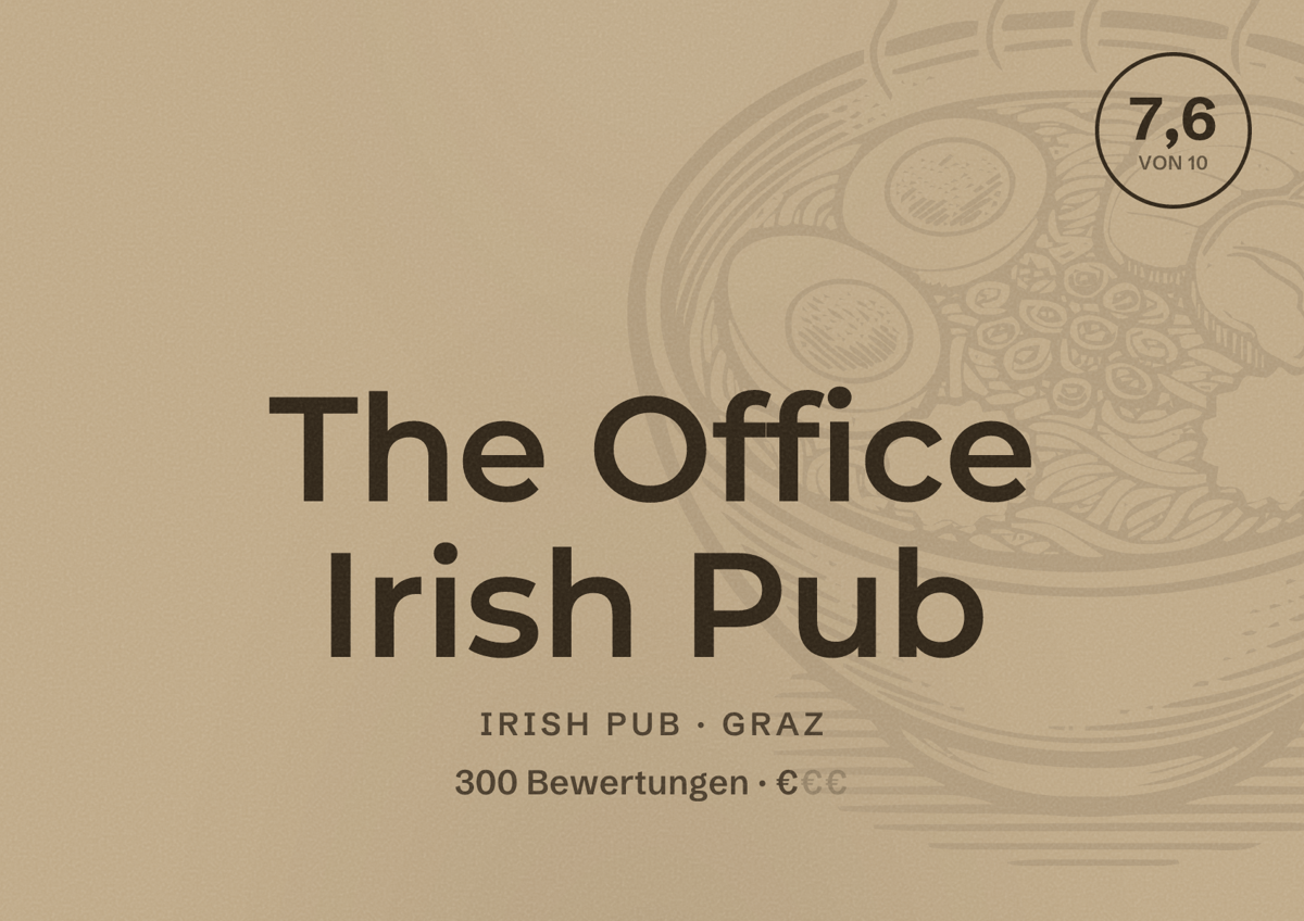 Illustriertes Poster von The Office Irish Pub, Irish Pub in Graz: Bewertung 7,6 von 10 aus 300 Bewertungen, Preisniveau €