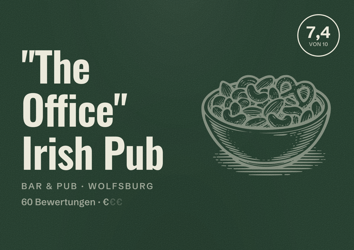 Illustriertes Poster von "The Office" Irish Pub, Bar & Pub in Wolfsburg: Bewertung 7,4 von 10 aus 60 Bewertungen, Preisniveau €