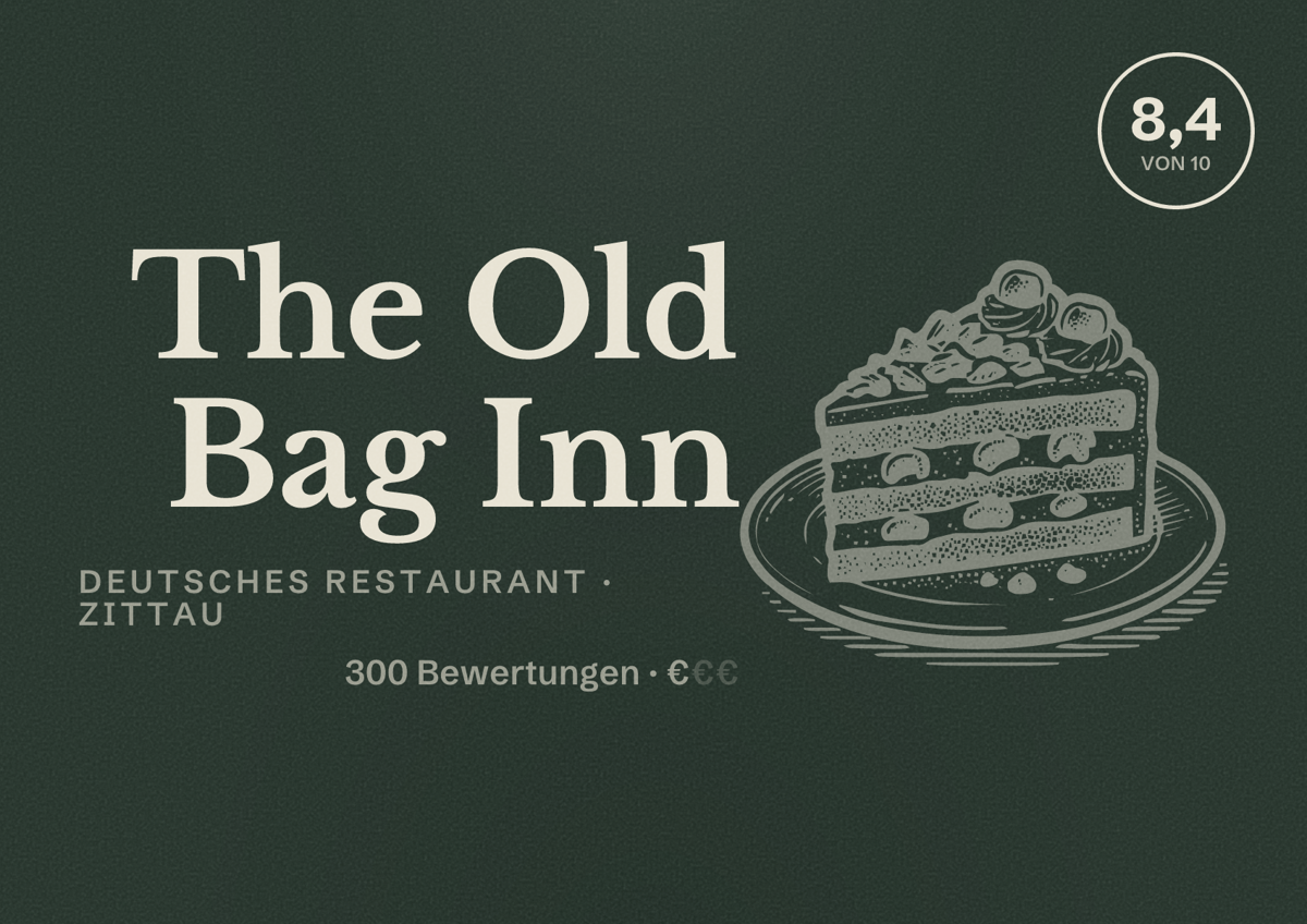 Illustriertes Poster von The Old Bag Inn, Deutsches Restaurant in Zittau: Bewertung 8,4 von 10 aus 300 Bewertungen, Preisniveau €
