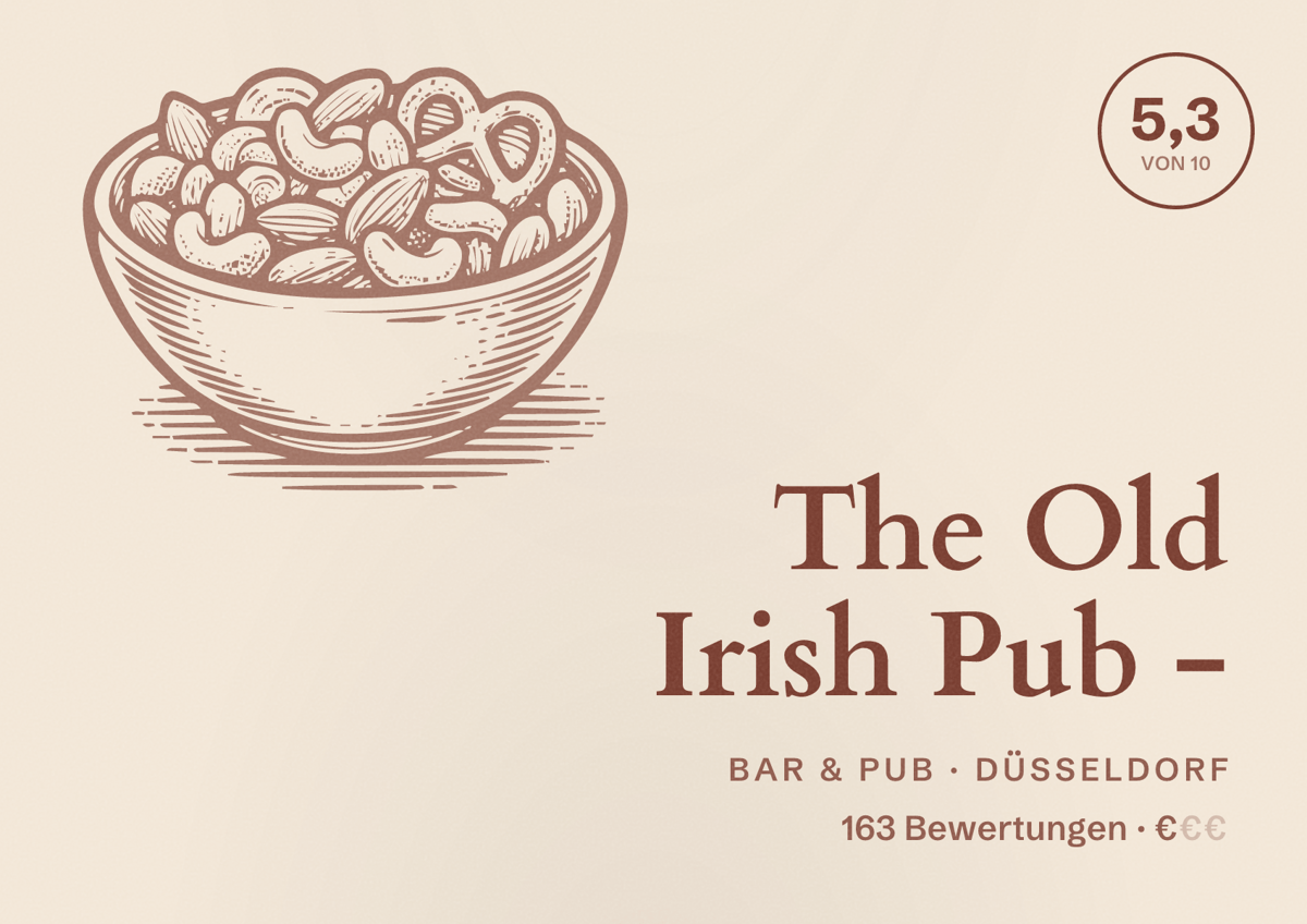 Illustriertes Poster von The Old Irish Pub -, Bar & Pub in Düsseldorf: Bewertung 5,3 von 10 aus 163 Bewertungen, Preisniveau €