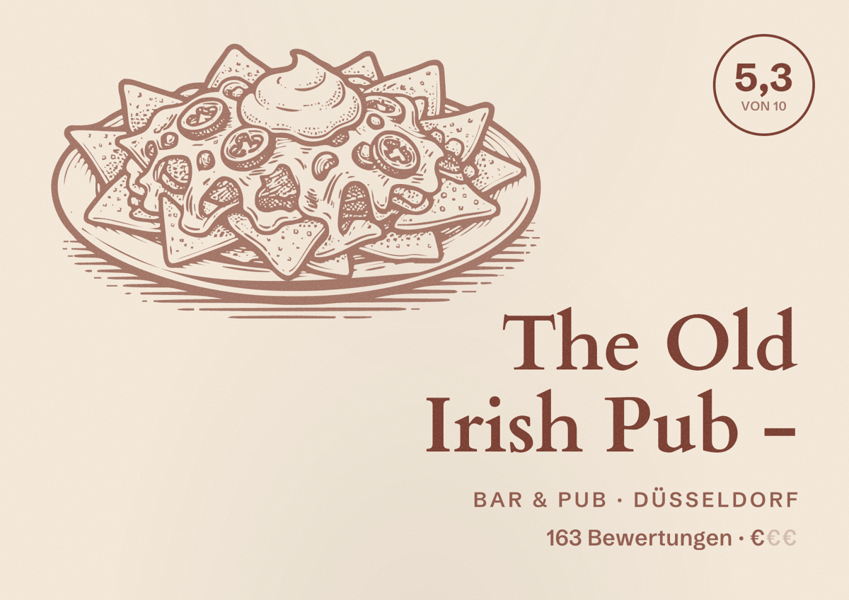 Illustriertes Poster von The Old Irish Pub -, Bar & Pub in Düsseldorf: Bewertung 5,3 von 10 aus 163 Bewertungen, Preisniveau €
