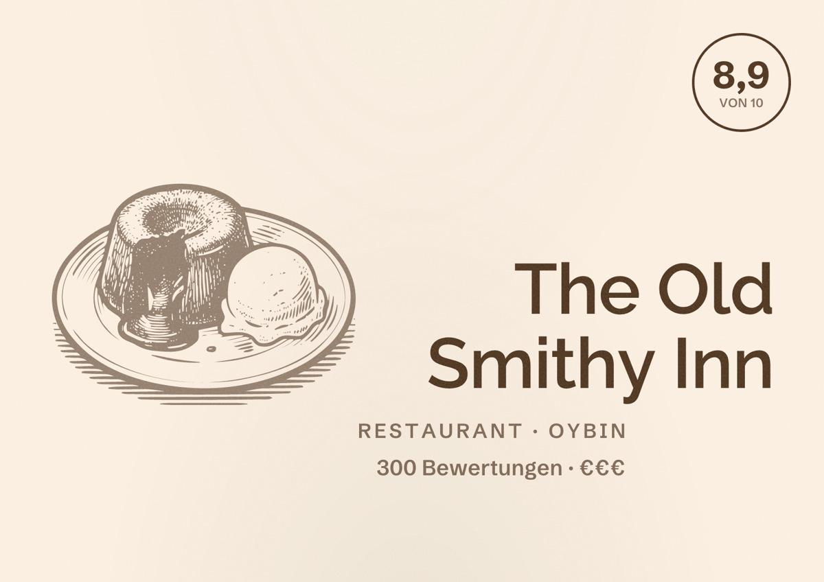 Illustriertes Poster von The Old Smithy Inn, Restaurant in Oybin: Bewertung 8,9 von 10 aus 300 Bewertungen, Preisniveau €€€