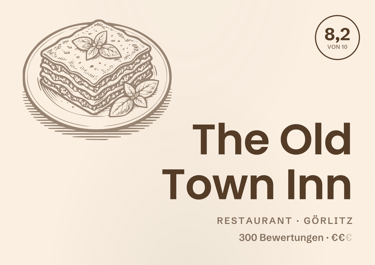 Illustriertes Poster von The Old Town Inn, Restaurant in Görlitz: Bewertung 8,2 von 10 aus 300 Bewertungen, Preisniveau €€