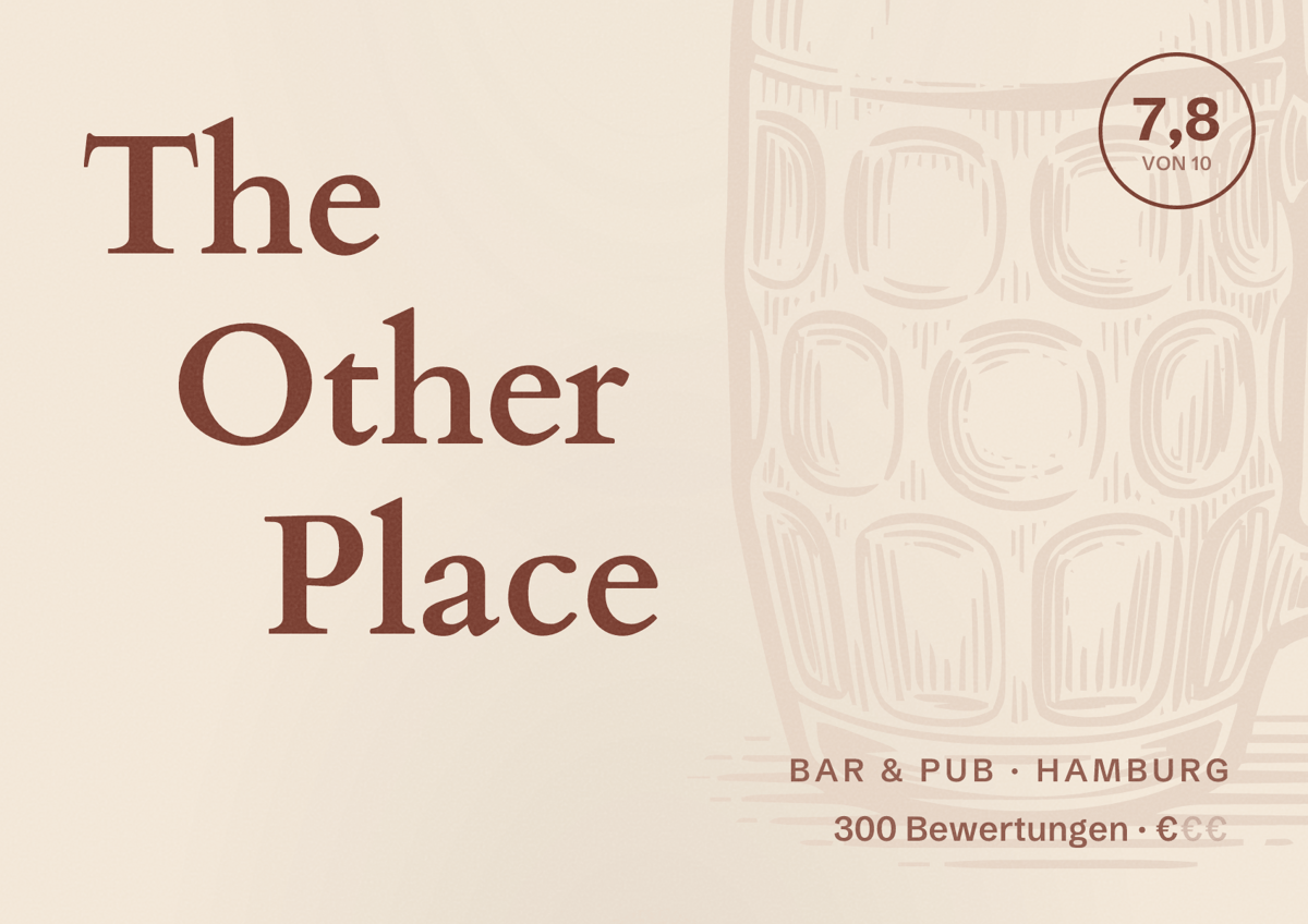 Illustriertes Poster von The Other Place, Bar & Pub in Hamburg: Bewertung 7,8 von 10 aus 300 Bewertungen, Preisniveau €