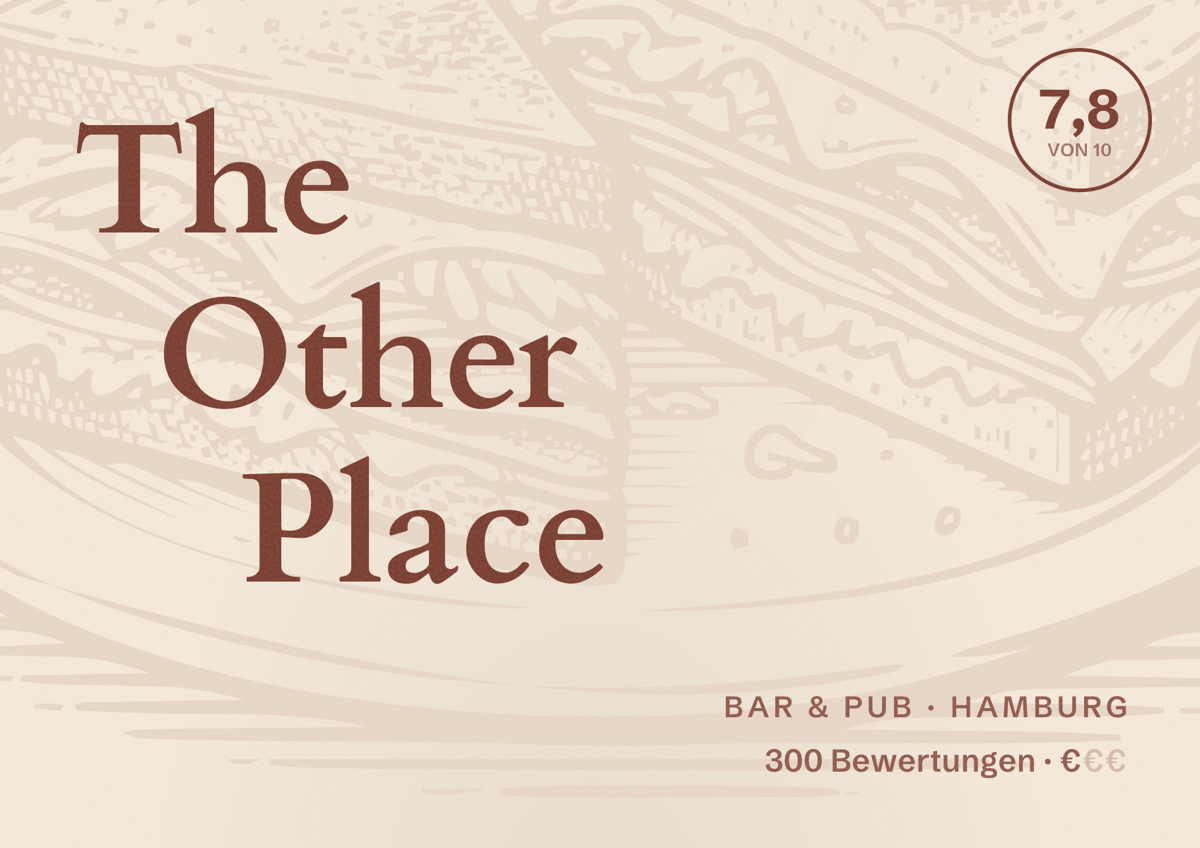 Illustriertes Poster von The Other Place, Bar & Pub in Hamburg: Bewertung 7,8 von 10 aus 300 Bewertungen, Preisniveau €