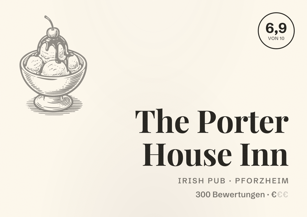 Illustriertes Poster von The Porter House Inn, Irish Pub in Pforzheim: Bewertung 6,9 von 10 aus 300 Bewertungen, Preisniveau €