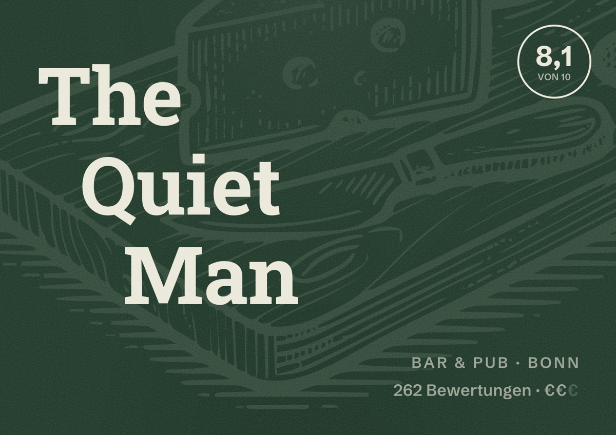 Illustriertes Poster von The Quiet Man, Bar & Pub in Bonn: Bewertung 8,1 von 10 aus 262 Bewertungen, Preisniveau €€