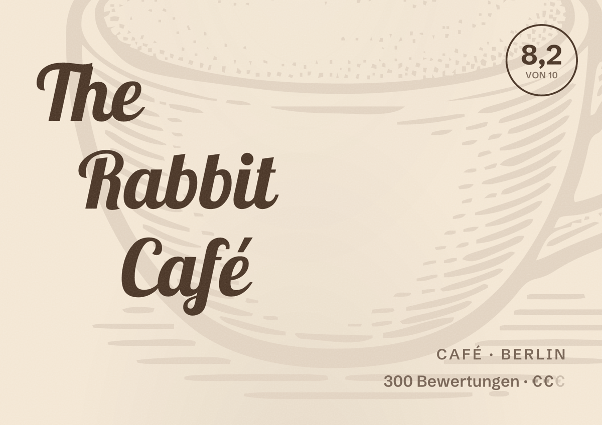 Illustriertes Poster von The Rabbit Café, Café in Berlin: Bewertung 8,2 von 10 aus 300 Bewertungen, Preisniveau €€
