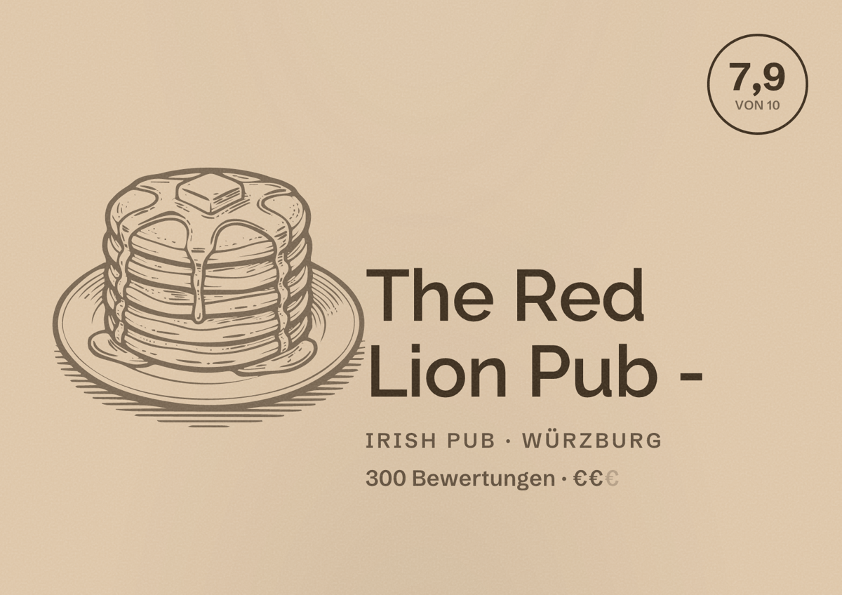 Illustriertes Poster von The Red Lion Pub -, Irish Pub in Würzburg: Bewertung 7,9 von 10 aus 300 Bewertungen, Preisniveau €€