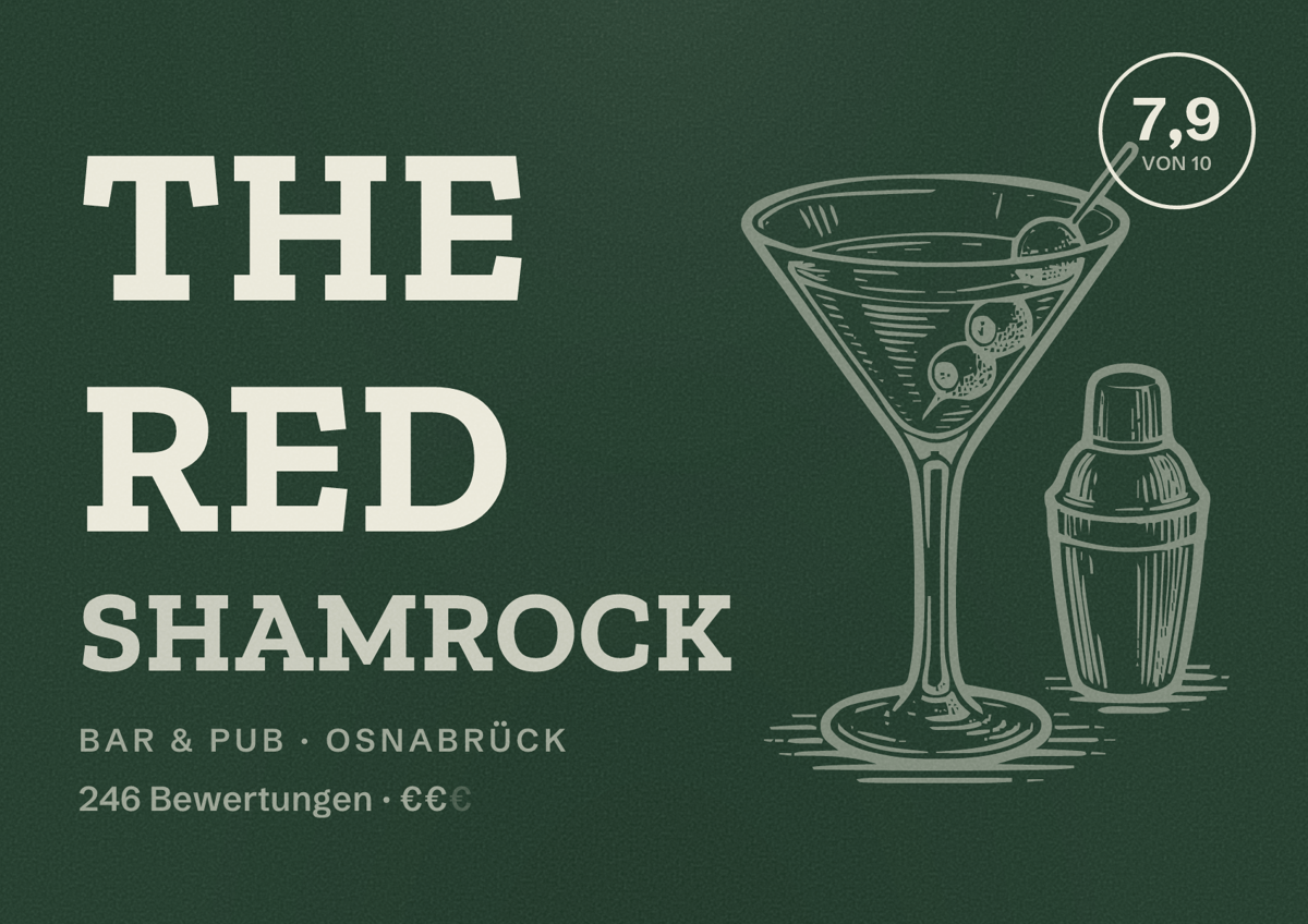 Illustriertes Poster von THE RED SHAMROCK, Bar & Pub in Osnabrück: Gästebewertung 7,9 von 10 aus 246 Bewertungen