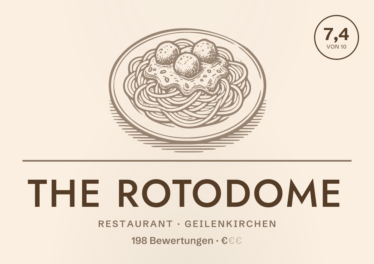 Illustriertes Poster von The Rotodome, Restaurant in Geilenkirchen: Bewertung 7,4 von 10 aus 198 Bewertungen, Preisniveau €