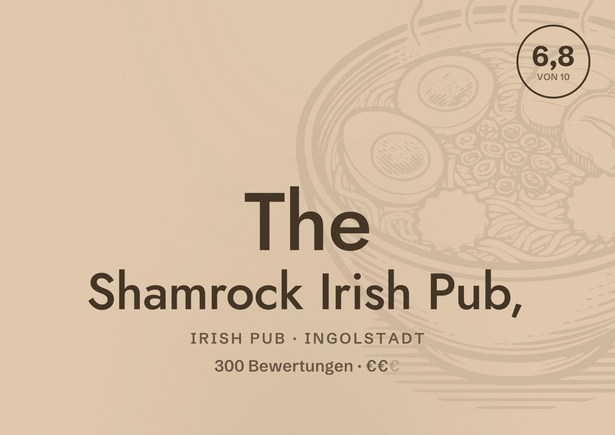 Illustriertes Poster von The Shamrock Irish Pub,, Irish Pub in Ingolstadt: Bewertung 6,8 von 10 aus 300 Bewertungen, Preisniveau €€