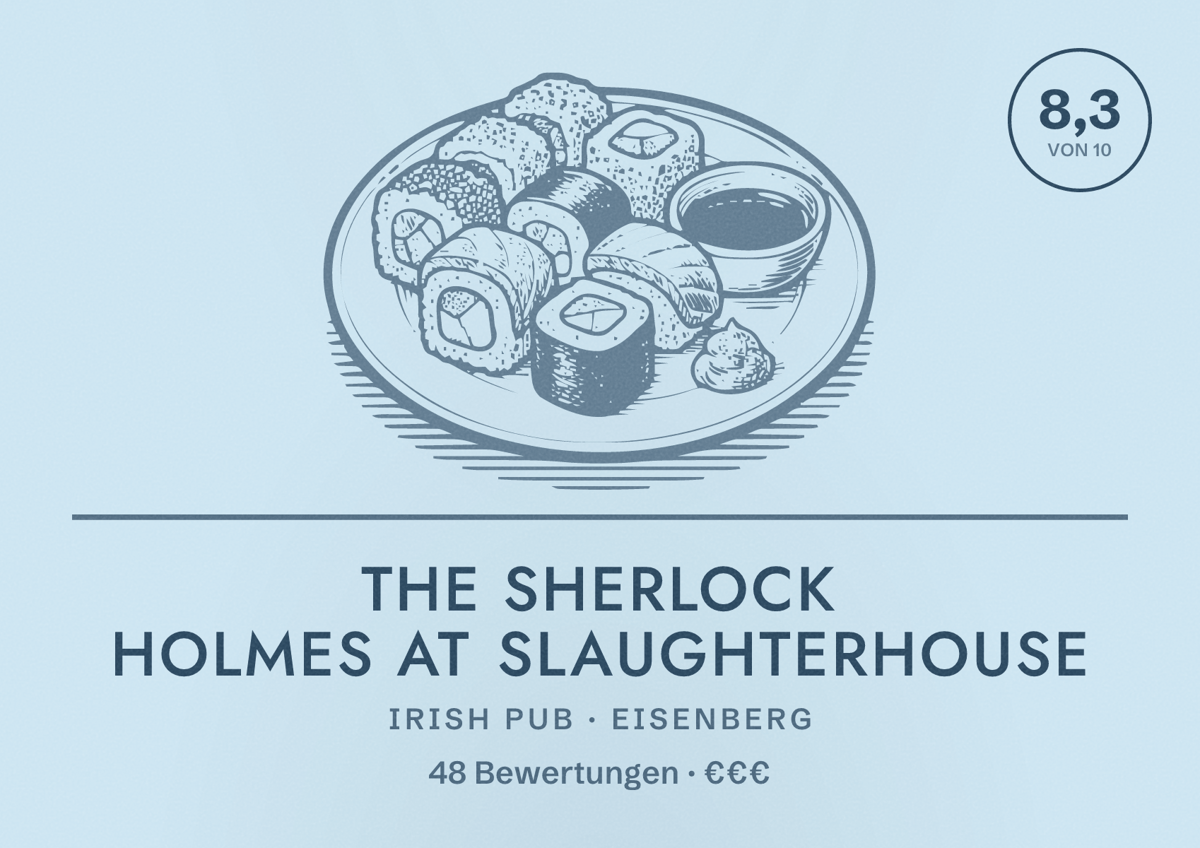 Illustriertes Poster von The Sherlock Holmes at Slaughterhouse, Irish Pub in Eisenberg: Bewertung 8,3 von 10 aus 48 Bewertungen, Preisniveau €€€