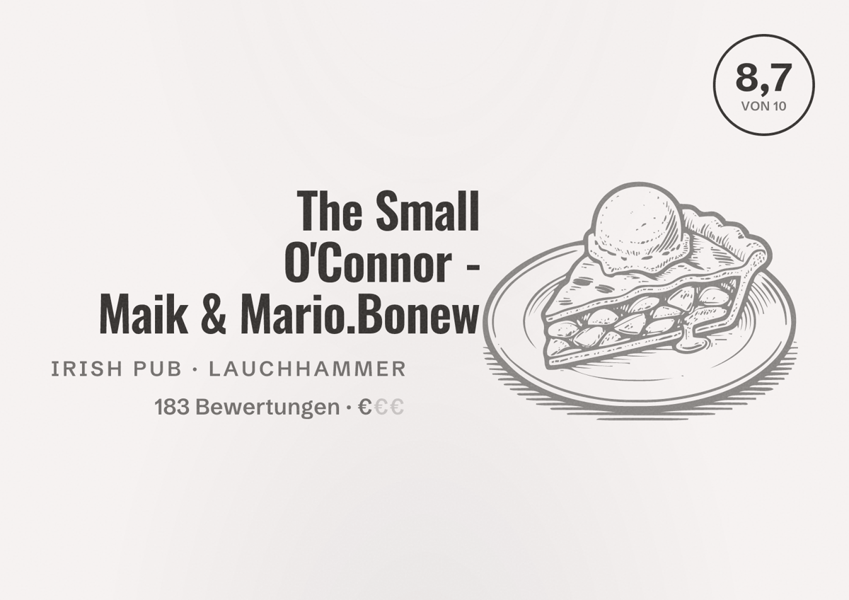 Illustriertes Poster von The Small O'Connor - Maik & Mario.Bonew, Irish Pub in Lauchhammer: Bewertung 8,7 von 10 aus 183 Bewertungen, Preisniveau €