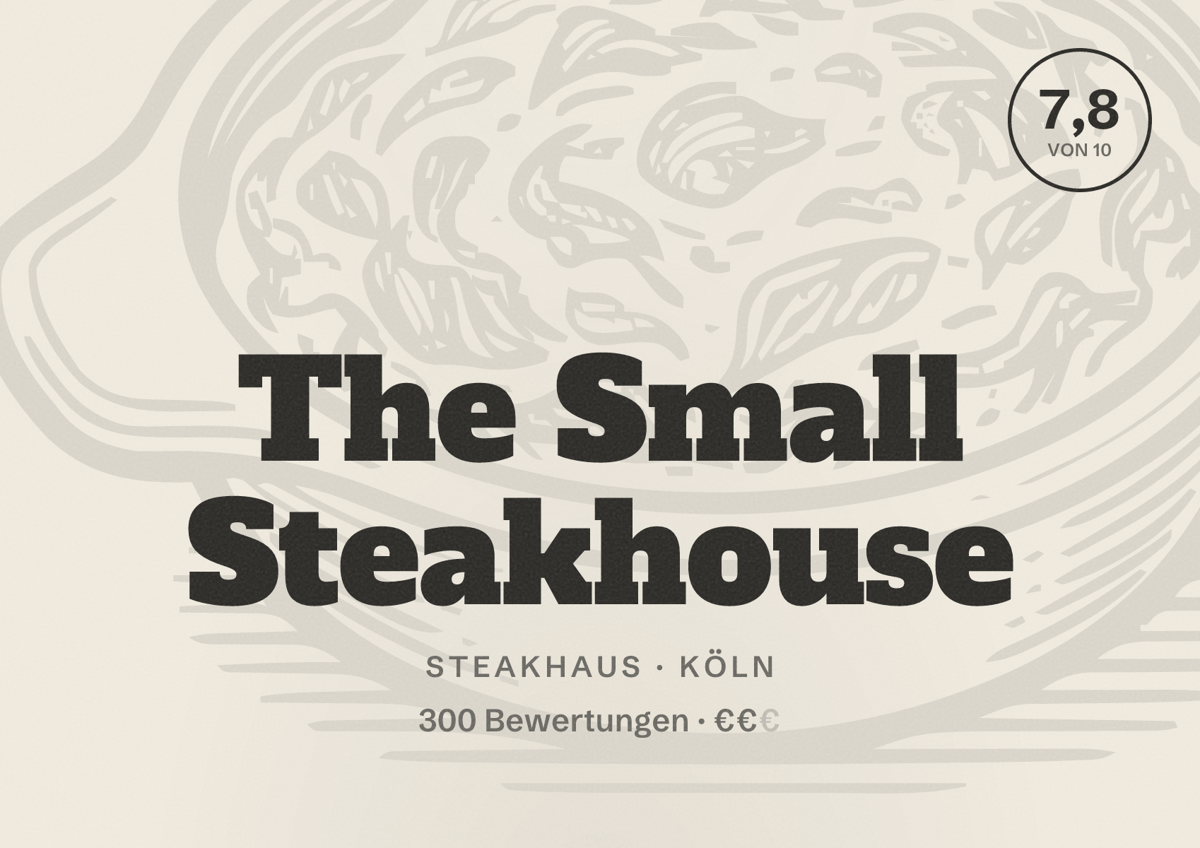 Illustriertes Poster von The Small Steakhouse, Steakhaus in Köln: Bewertung 7,8 von 10 aus 300 Bewertungen, Preisniveau €€